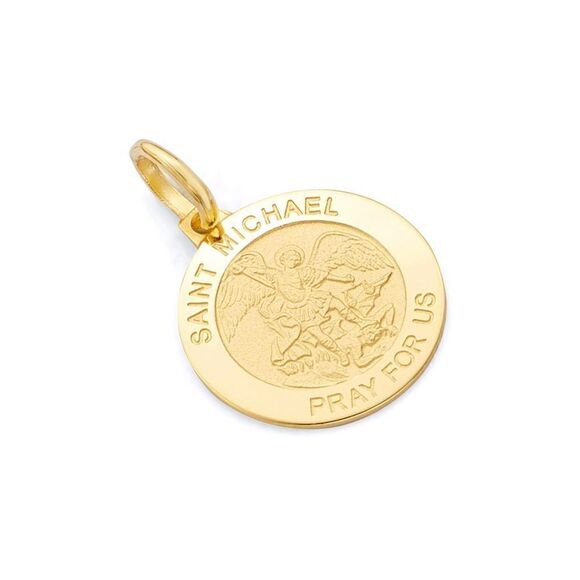 14k Real Yellow Gold Saint Michael Medal Charm St. | Michael  medallion | - Picture 2 of 9